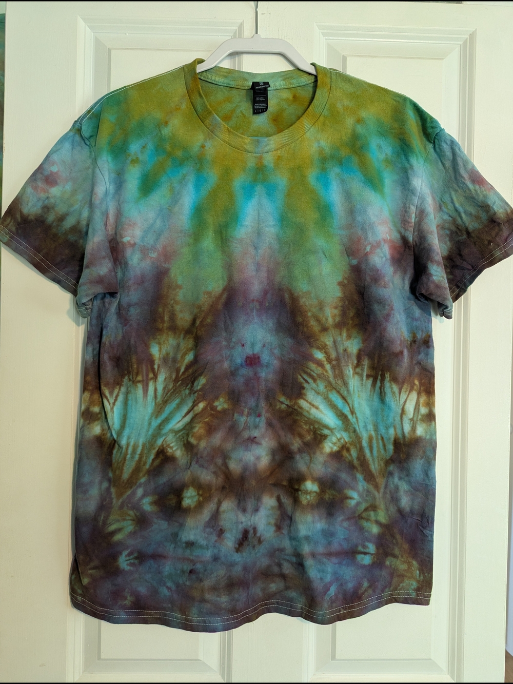 Gildan Tie-Dye Short Sleeve Tee in Blue, Green, purple, Brown